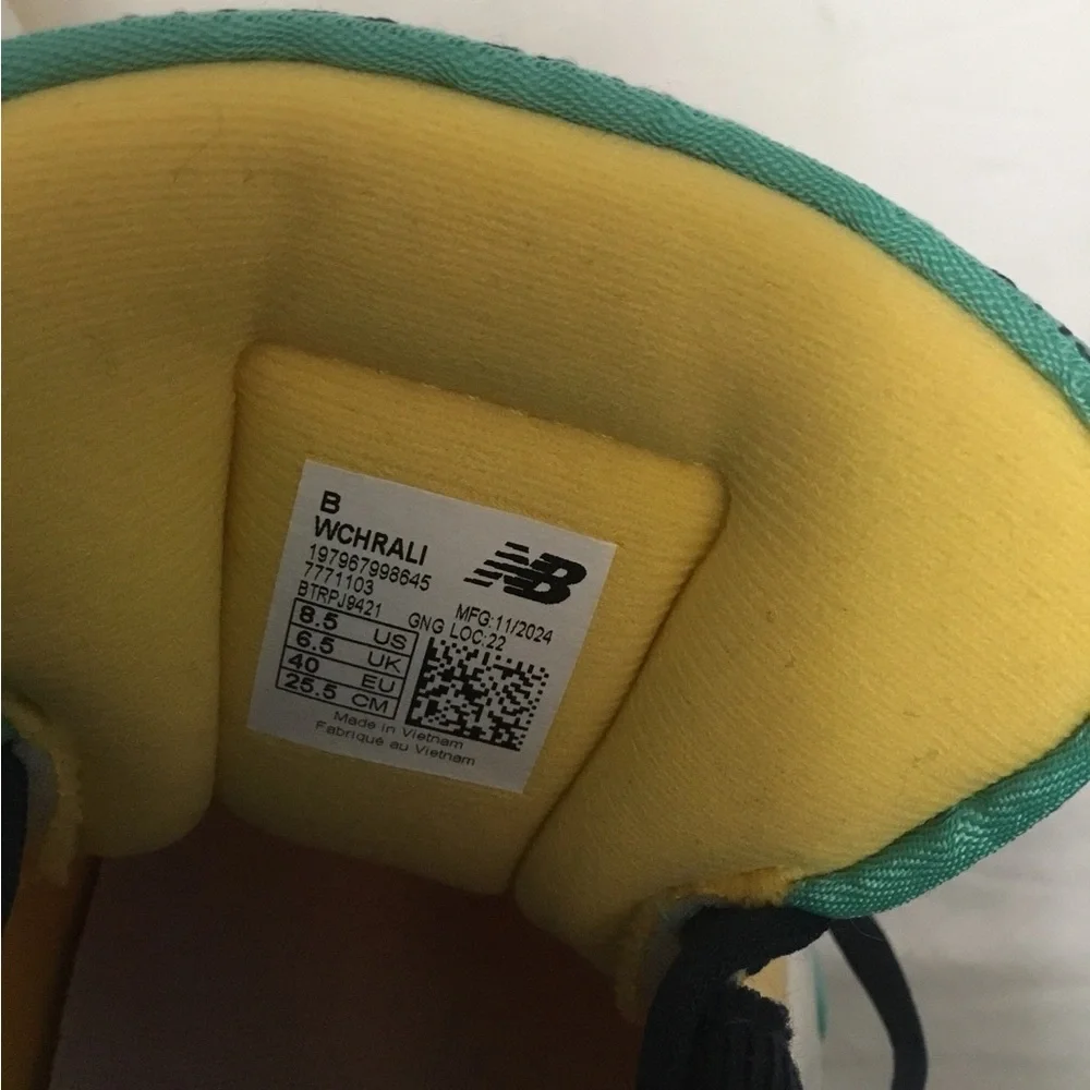 New Balance Yellow and Teal Sneakers with Navy Laces
